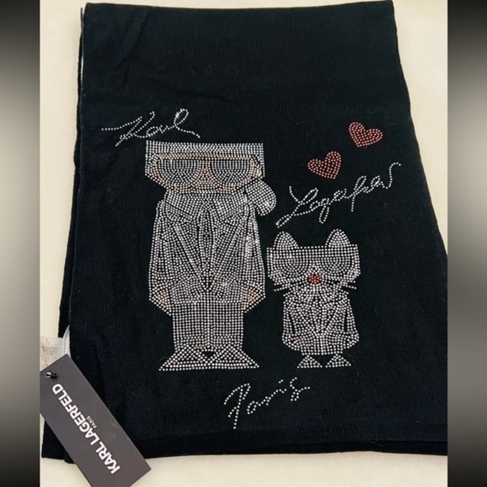 NWT Super cute CHOUPETTE AND KARL EMBELLISHED SCARF from KARL LAGERFELD PARIS.